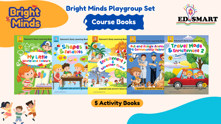 Edsmart Bright Minds Playgroup Kit - 5 Activity Books, 1 Picture books, 1 Story Book, 1 Rhyme book,  StoryTeller set, Art & Craft Book and 20 BIG flashcards - for 2+ years old Kids