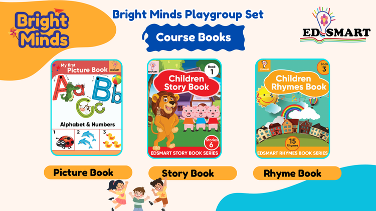 Edsmart Bright Minds Playgroup Kit - 5 Activity Books, 1 Picture books, 1 Story Book, 1 Rhyme book and StoryTeller set - for 2+ years old Kids