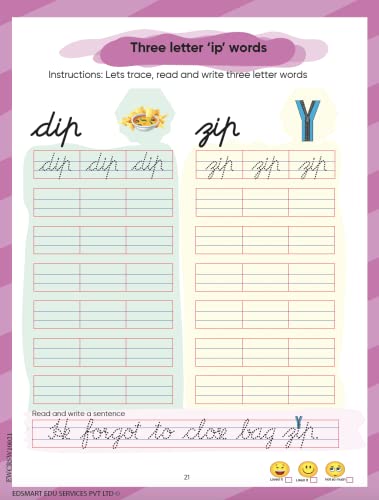 Edsmart English Cursive Writing Book all in one 3 book set ( Cursive small letter,Word and sentence writing books) , copy writing book includes tracing letters, two and three letter word Writing