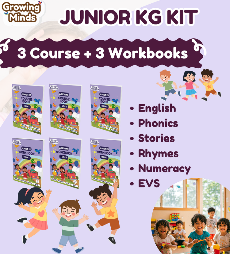 Edsmart Growing Minds - Junior KG /LKG Course and Workbook COMBO | Literacy & Phonics, Numeracy, EVS, Age 4+ Years, CBSE Curriculum | 6 Books and with FREE STORY TELLER SET