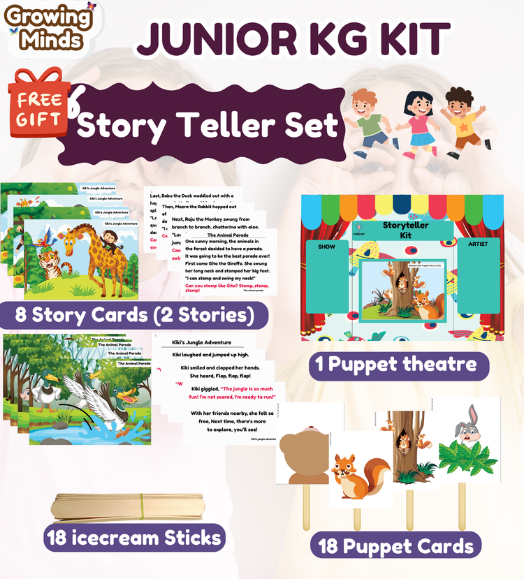 Edsmart Growing Minds - Junior KG /LKG Course and Workbook COMBO | Literacy & Phonics, Numeracy, EVS, Age 4+ Years, CBSE Curriculum | 6 Books and with FREE STORY TELLER SET