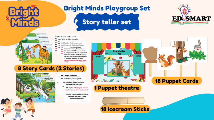 Edsmart Bright Minds Playgroup Kit - 5 Activity Books, 1 Picture books, 1 Story Book, 1 Rhyme book,  StoryTeller set, Art & Craft Book and 20 BIG flashcards - for 2+ years old Kids