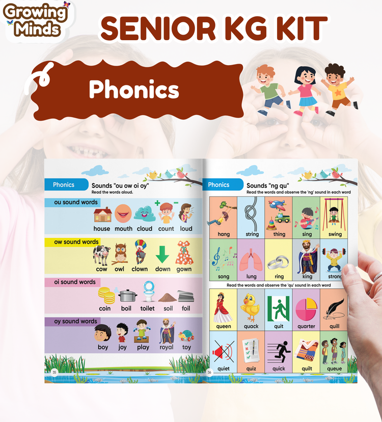 Edsmart Growing Minds - Senior KG /UKG Course and Workbook COMBO | Literacy & Phonics, Numeracy, EVS, Age 5+ Years, CBSE Curriculum | 6 Books and with FREE STORY TELLER SET