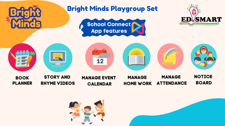 Edsmart Bright Minds Playgroup Kit - 5 Activity Books, 1 Picture books, 1 Story Book, 1 Rhyme book,  StoryTeller set, Art & Craft Book and 20 BIG flashcards - for 2+ years old Kids