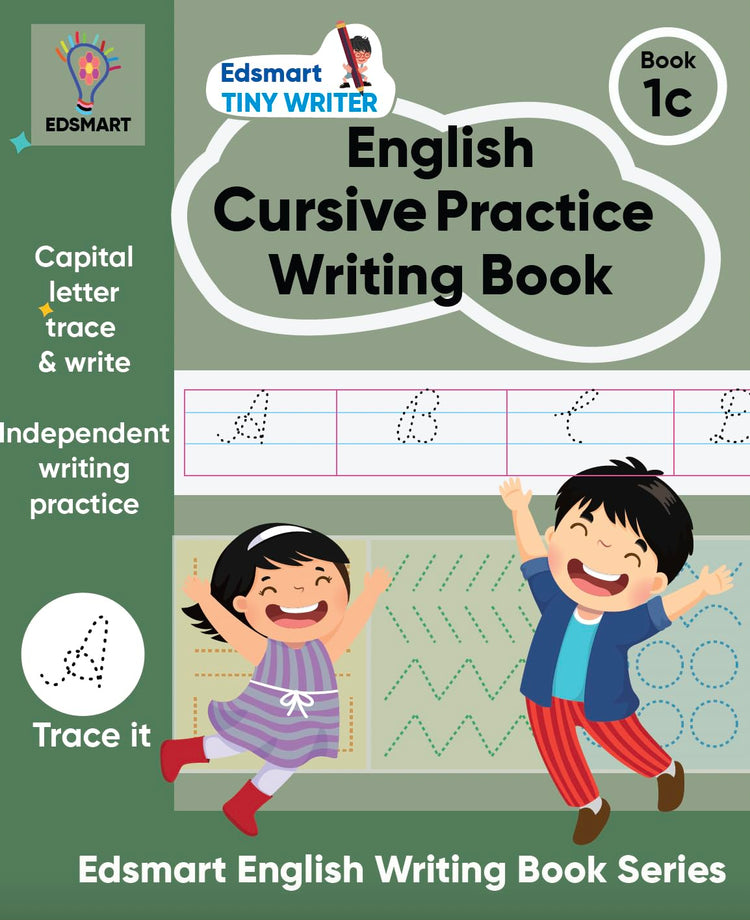 English CURSIVE Writing practice books for beginners level 1 Edsmart Tiny Writer - Capital letter A-Z | copy writing book for kids | handwriting improvement book Worksheets for CBSE