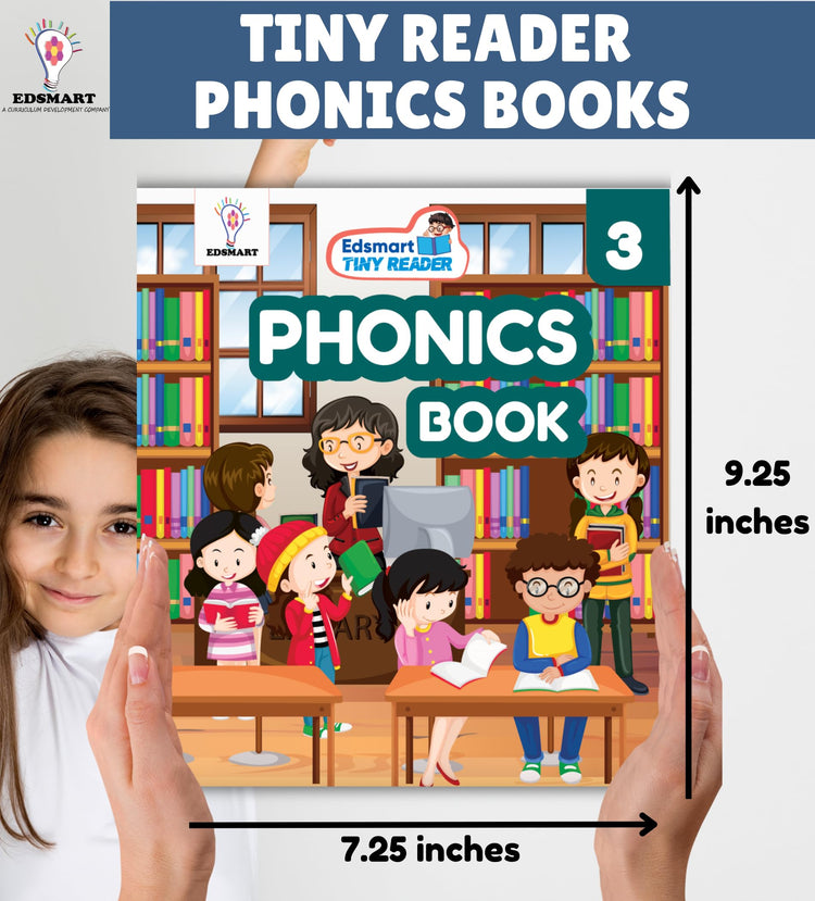 Edsmart Tiny Reader Phonics book 3, teaches short & long Vowel sounds, phonics activity book , Phonics books 5 years, Phonics worksheets , Blends, A-Z Sounds, Tricky & CVC words