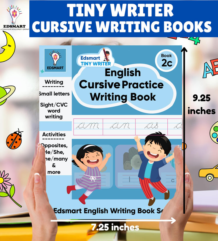 Edsmart Tiny Writer Level 2: Beginner's Cursive Writing Practice - Small Letters a-z | Kids' Copy Writing Workbook | Handwriting Improvement Worksheets for CBSE