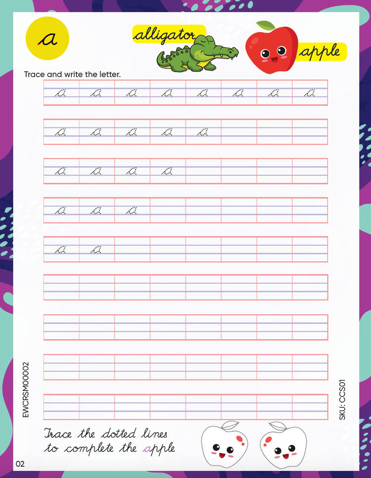 Edsmart English Small letter cursive Writing Book for Children Age 3 - 5 years ( Small Letters Cursive writing book ) | Handwriting Practice Book