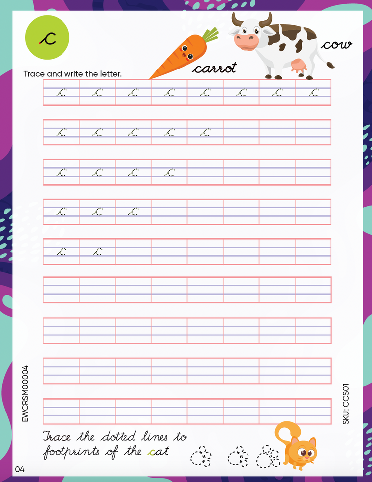 Edsmart English Small letter cursive Writing Book for Children Age 3 - 5 years ( Small Letters Cursive writing book ) | Handwriting Practice Book