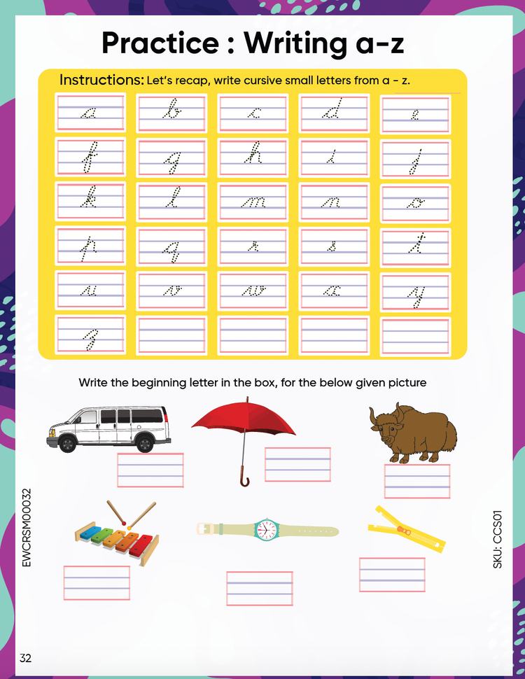 Edsmart English Small letter cursive Writing Book for Children Age 3 - 5 years ( Small Letters Cursive writing book ) | Handwriting Practice Book