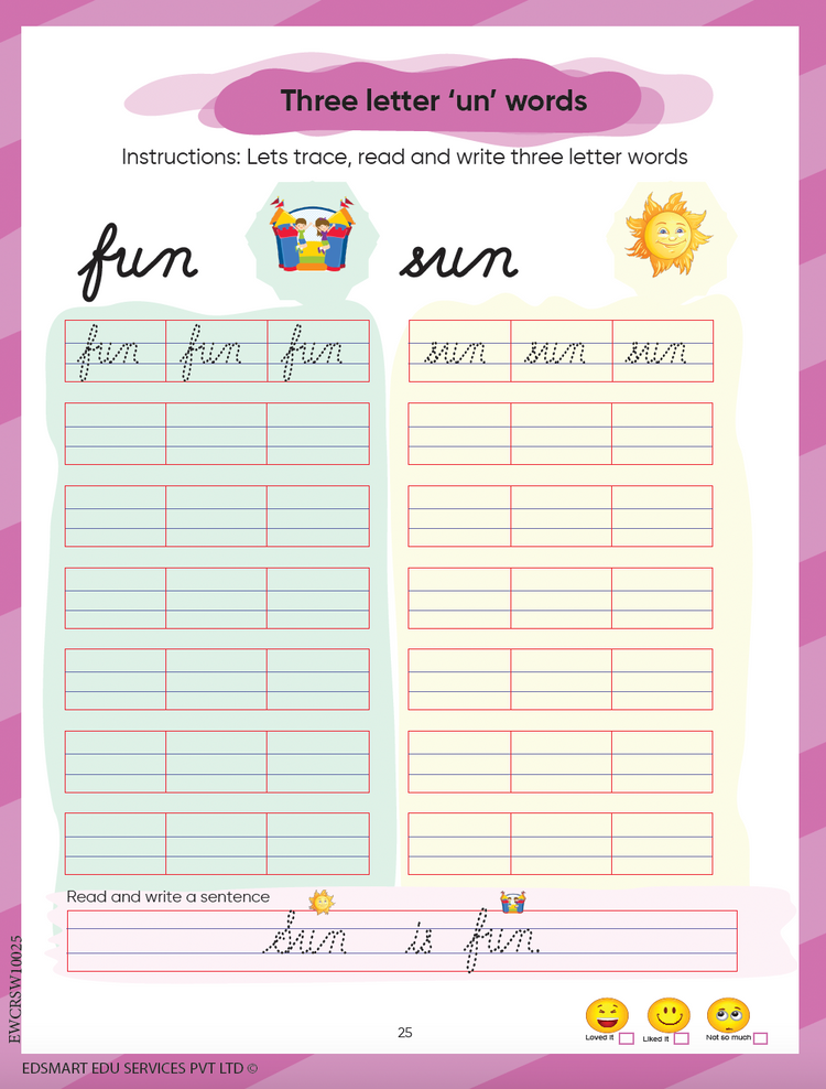 Edsmart Cursive Word Writing Book for 3+ years , copywriting cursive book includes 2 and 3 word Writing Practice Book | Hand writing Practice Books