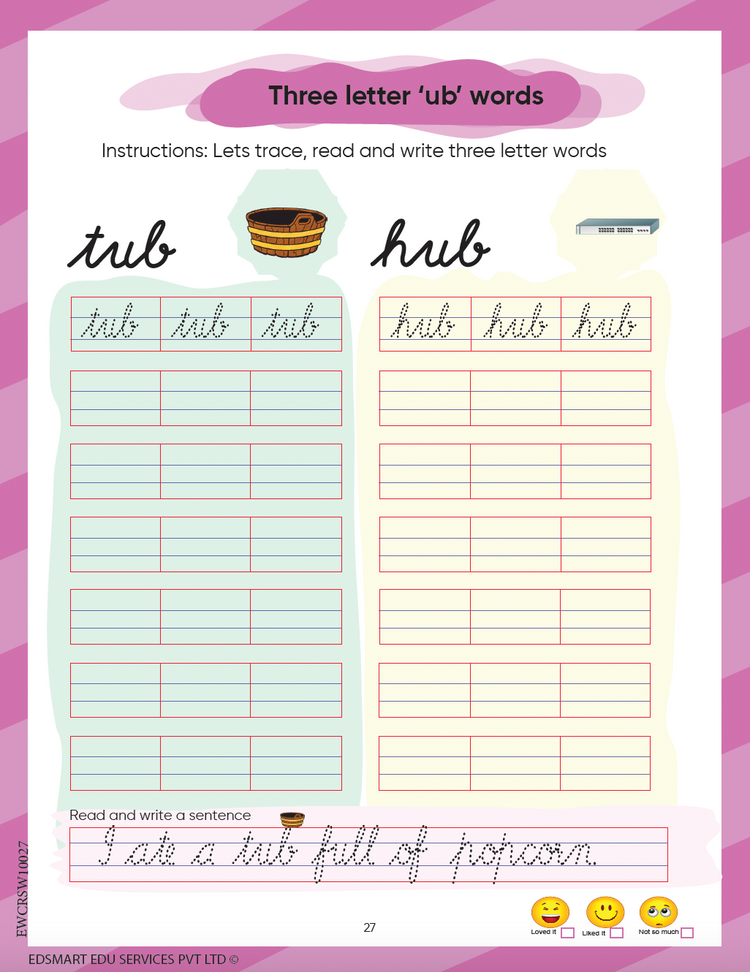 Edsmart Cursive Word Writing Book for 3+ years , copywriting cursive book includes 2 and 3 word Writing Practice Book | Hand writing Practice Books