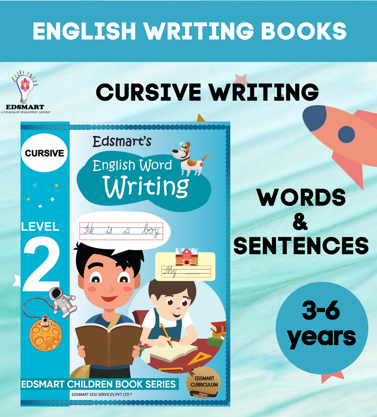 Edsmart Cursive word Writing Book Level 2, English Cursive copywriting book 3 letter word writing and sentence writing | Handwriting Improvement Books