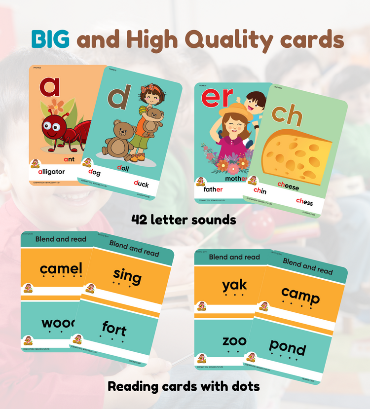 Edsmart BIG & Thick Flash Cards for Toddlers & Preschool - Phonics 42 letter sounds and READING CardsLearning for Kids |Montessori Toys & Games