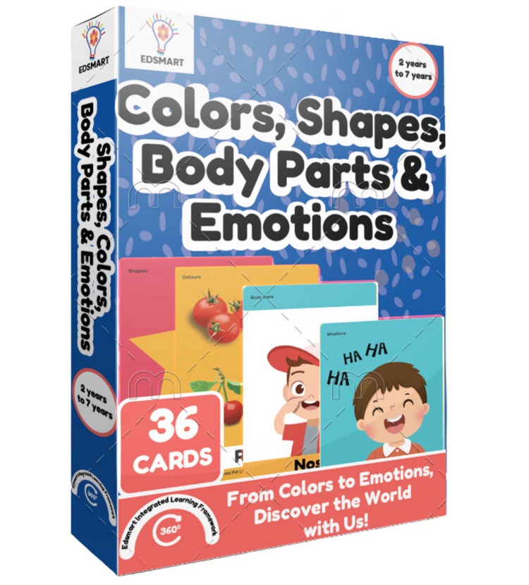 Edsmart BIG & Thick Flash Cards for Toddlers & Preschool  - Colors, Shapes, Body Parts and Emotions Learning for Kids |Montessori Toys & Games