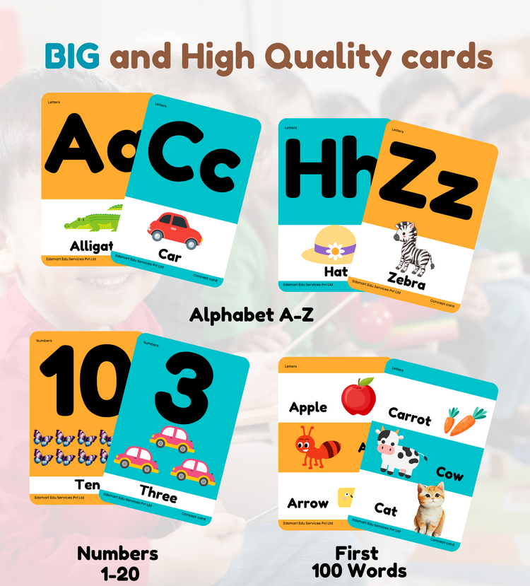 Edsmart BIG & Thick Flash Cards for Toddlers & Preschool  - Letters A-Z, Numbers 1-10 and 100+ Words Learning for Kids |Montessori Toys & Games