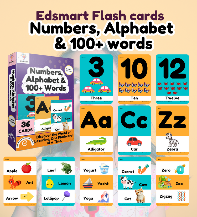 Edsmart BIG & Thick Flash Cards for Toddlers & Preschool  - Letters A-Z, Numbers 1-10 and 100+ Words Learning for Kids |Montessori Toys & Games