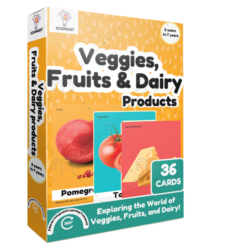 Edsmart BIG & Thick Flash Cards for Toddlers & Preschool  - Veggies, Fruits and Dairy Products Learning for Kids |Montessori Toys & Games