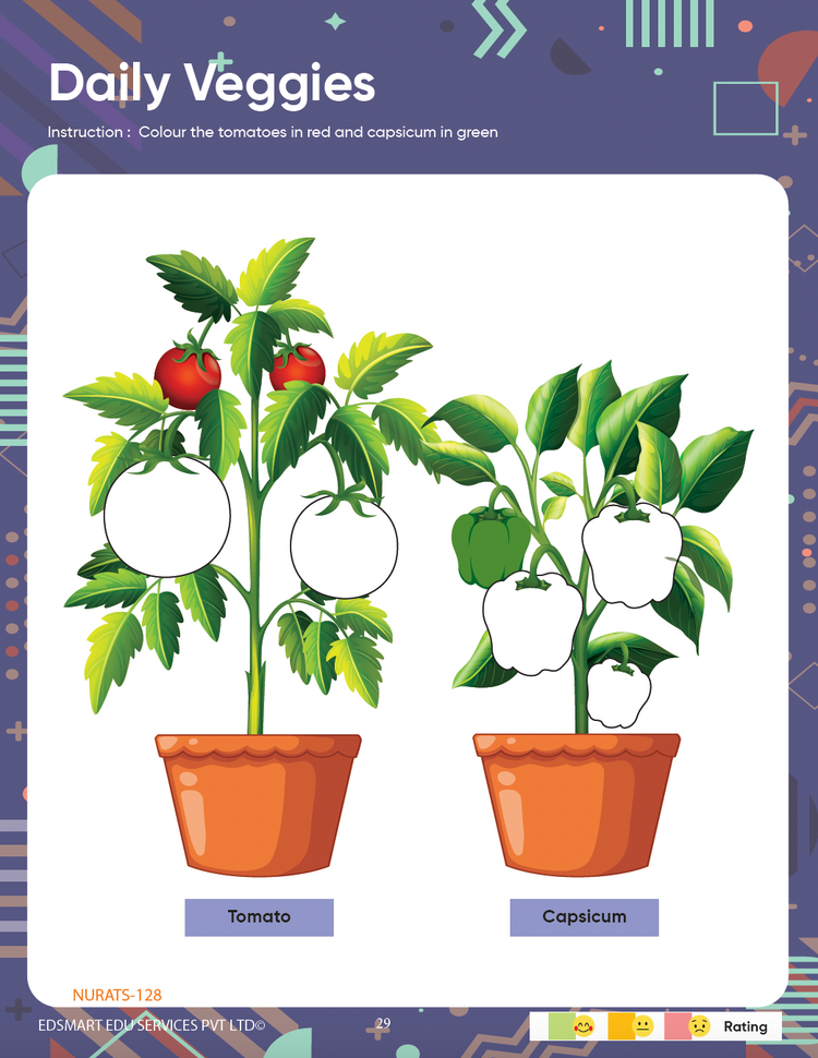 Edsmart Nursery Activity Book 1 for Kids 3 to 5 years old | Activities on Shapes & Eatables like colouring, tracing, using natural materials