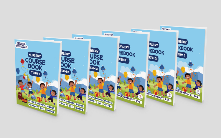 Edsmart Growing Minds - Nursery /Pre KG Course and Workbook COMBO | Literacy & Phonics, Numeracy, EVS, Age 3+ Years, CBSE Curriculum | 6 Books and with FREE STORY TELLER SET