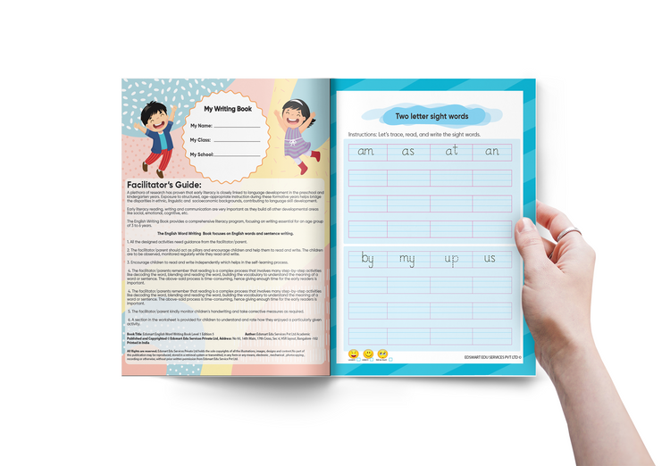 Edsmart English Word Writing Book for Kids of 3-5 years old | Handwriting Practice Book | Teaches Sight words, CVC words and 4 line writing for words