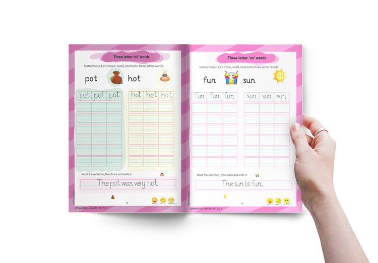 Edsmart English Word Writing Book for Kids of 3-5 years old | Handwriting Practice Book | Teaches Sight words, CVC words and 4 line writing for words