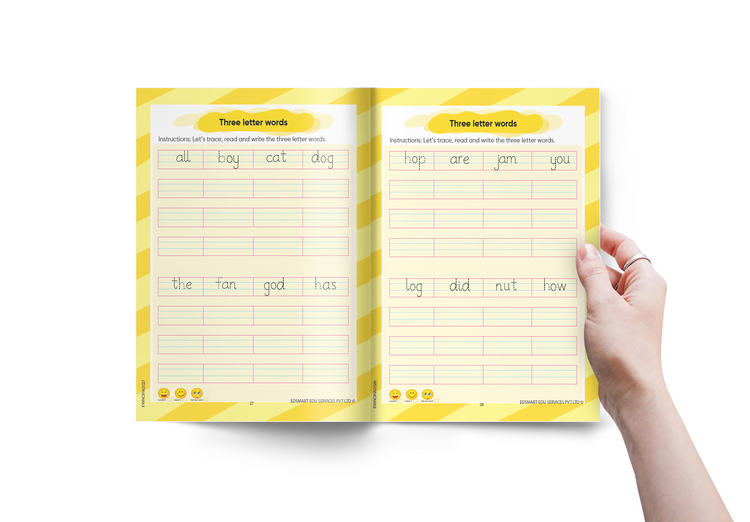 Edsmart English Word Writing Book for Kids of 3-5 years old | Handwriting Practice Book | Teaches Sight words, CVC words and 4 line writing for words