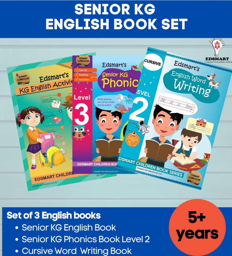 3 Senior KG English Book - UKG English Grammar Book, Phonics Reading Level 3, Cursive Word Writing Book)