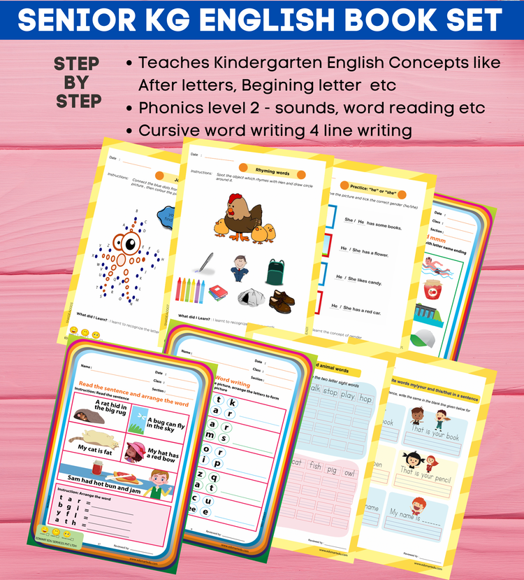 3 Senior English Book ( UKG English Grammar Book, Phonics Reading, Word Book Writing)