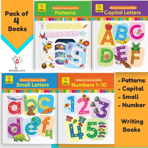 Pattern Tracing and Writing Bookset: Pack of 4 Books (Pattern tracing book for kids, Practice Capital Letters , Small Letters abc writing book, Numbers book 1-10) BEST tracing book for pencil control
