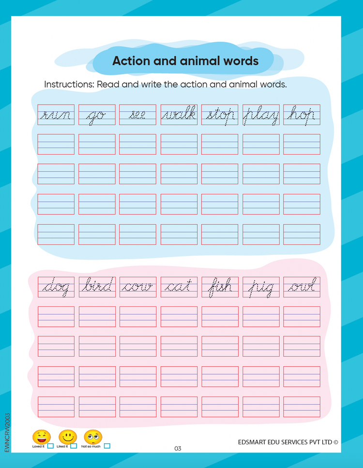 Edsmart Cursive word Writing Book Level 2, English Cursive copywriting book 3 letter word writing and sentence writing | Handwriting Improvement Books