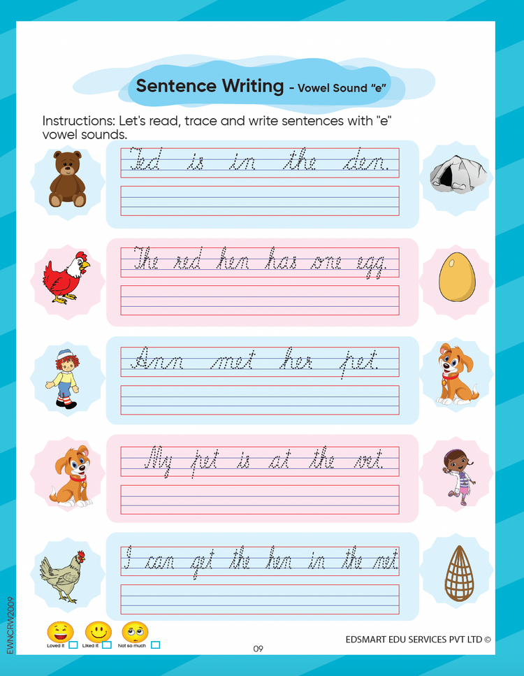Edsmart Cursive word Writing Book Level 2, English Cursive copywriting book 3 letter word writing and sentence writing | Handwriting Improvement Books
