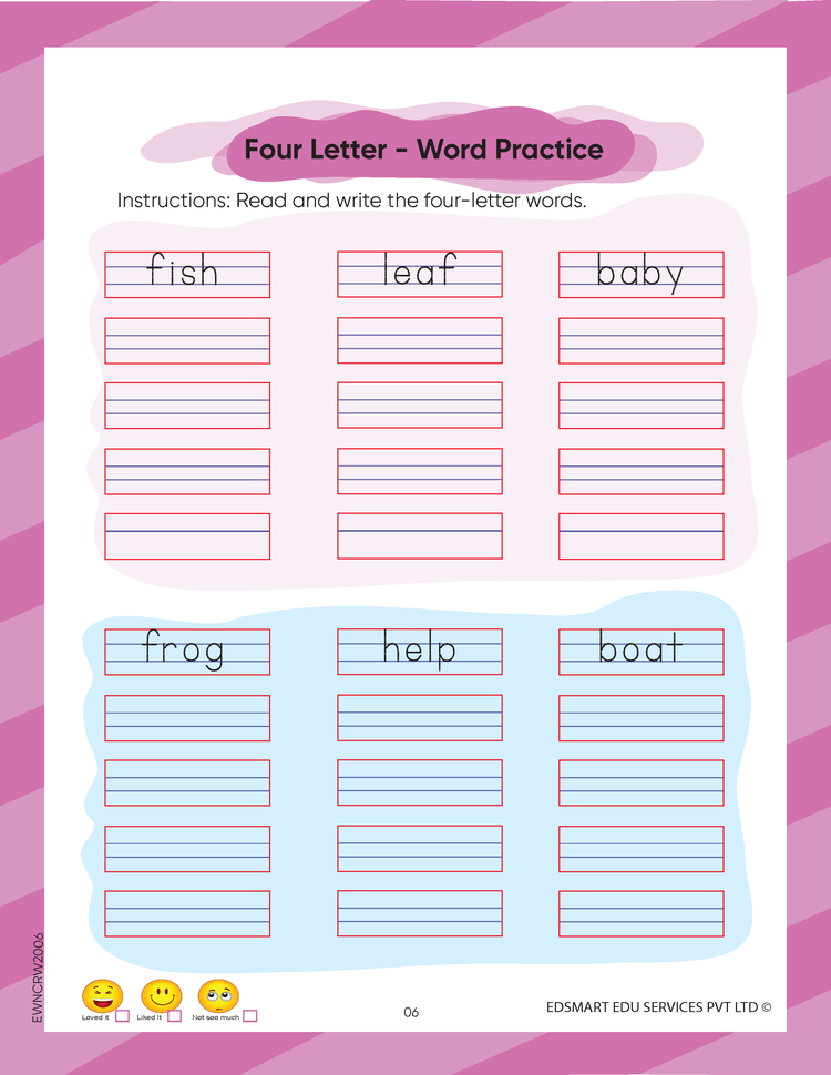 Edsmart English Word Writing Books- 3 word and Sentence Writing Practice, Handwriting Practice books for 4-7 years | Worksheets for CBSE LKG