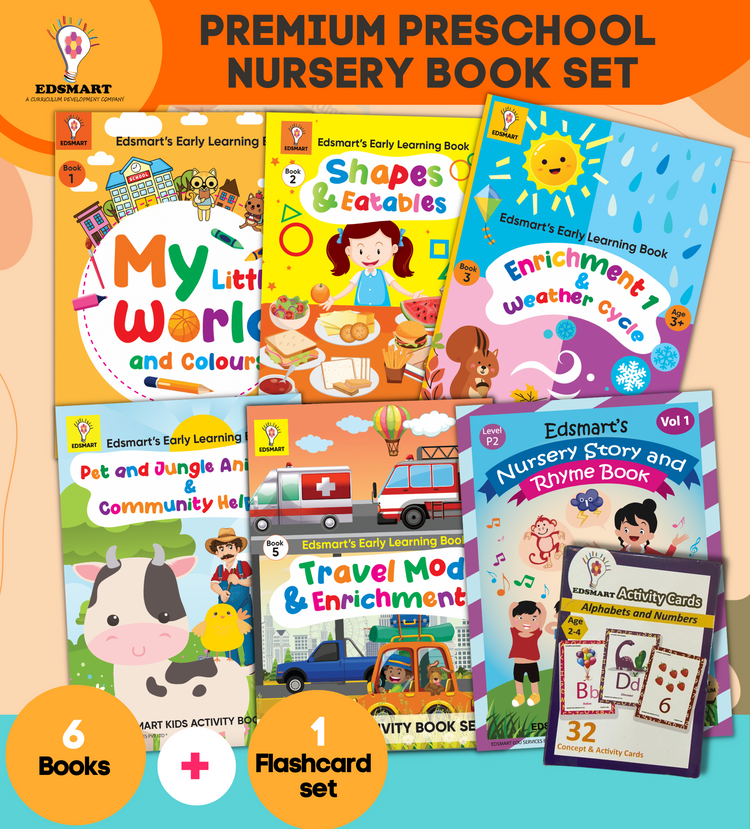 Kids Activity Books for 3 years - (Set of 5 books with coloring activities and more + 1 Nursery Story & Rhyme book + 1 Alphabet& Numbers flashcard)