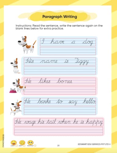 Edsmart English Cursive Writing Book all in one 3 book set ( Cursive small letter,Word and sentence writing books) , copy writing book includes tracing letters, two and three letter word Writing