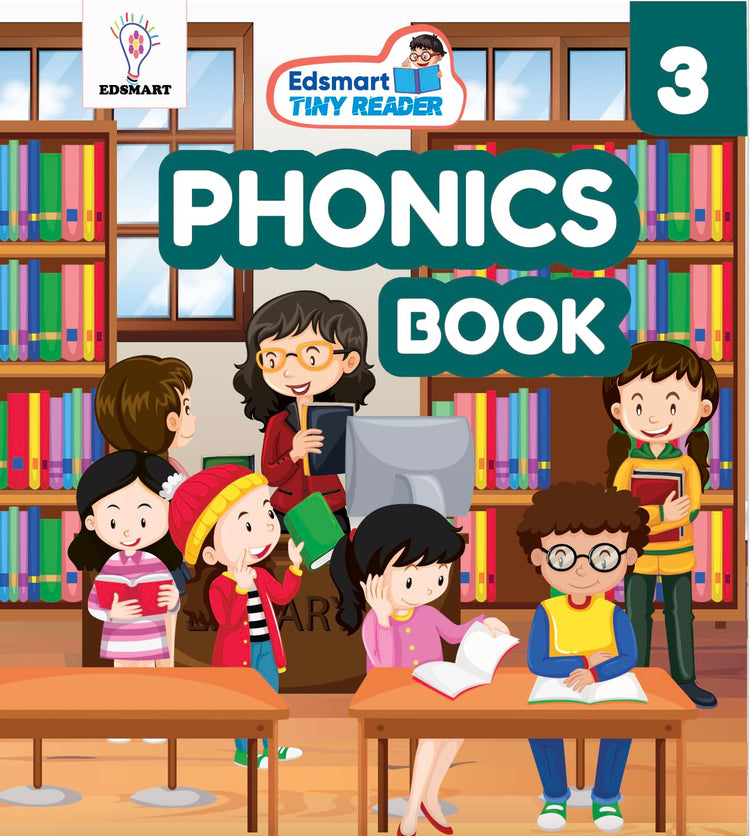 Edsmart Tiny Reader Phonics book 3, teaches short & long Vowel sounds, phonics activity book , Phonics books 5 years, Phonics worksheets , Blends, A-Z Sounds, Tricky & CVC words
