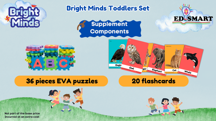 Edsmart Bright Minds Toddler Kit - Worksheets, 2 Picture books, StoryTeller set, EVA ABC123 and Flashcards - perfect for kids starting preschool