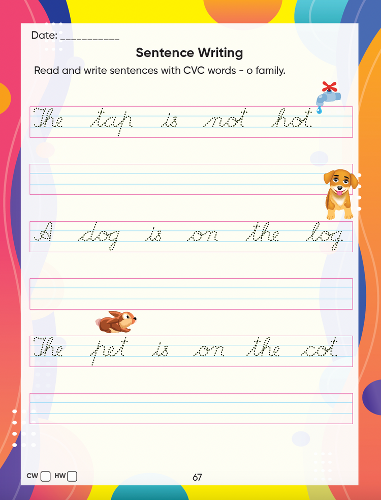 Edsmart Tiny Writer English Cursive Practice Writing Book | Three letter words, Sight words, CVC words, sentence writing | Handwriting practice book for kids 4-8 years