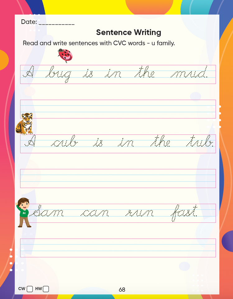 Edsmart Tiny Writer English Cursive Practice Writing Book | Three letter words, Sight words, CVC words, sentence writing | Handwriting practice book for kids 4-8 years