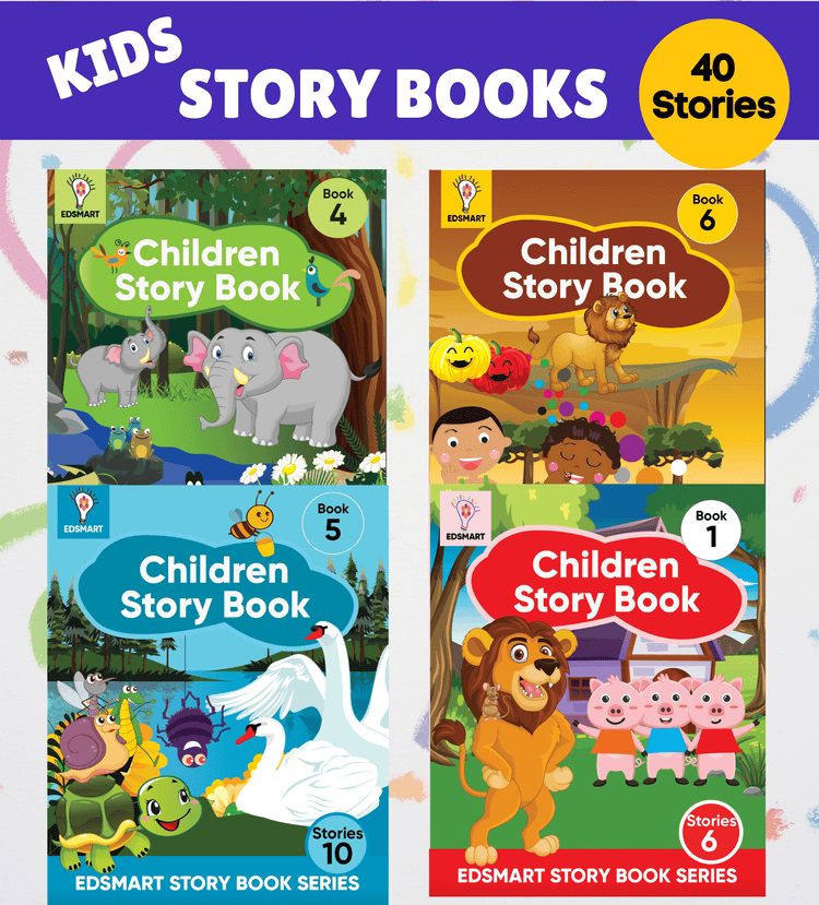 4 Kids Story Book Combo: 4-Edsmart Children Story Book Set for Ages 3-10 | 32 Pages Each | 40 Child friendly stories with Pictures | Tales on Good Habits, Kindness, Sharing, Panchatantra, Tenali Rama