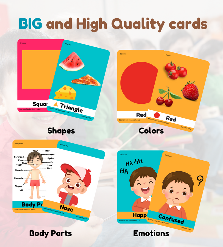 Edsmart BIG & Thick Flash Cards for Toddlers & Preschool  - Colors, Shapes, Body Parts and Emotions Learning for Kids |Montessori Toys & Games