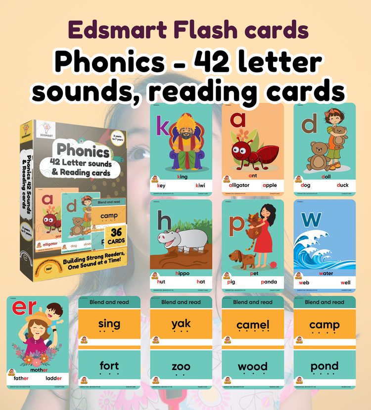 Edsmart BIG & Thick Flash Cards for Toddlers & Preschool - Phonics 42 letter sounds and READING CardsLearning for Kids |Montessori Toys & Games