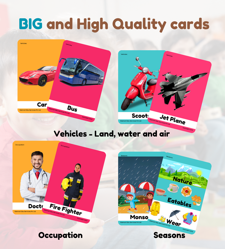 Edsmart BIG & Thick Flash Cards for Toddlers & Preschool  - Vehicles, Occupations & Seasons Learning for Kids |Montessori Toys & Games