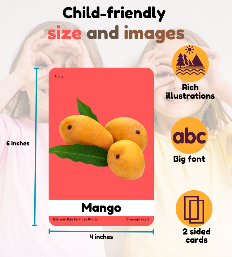 Edsmart BIG & Thick Flash Cards for Toddlers & Preschool  - Veggies, Fruits and Dairy Products Learning for Kids |Montessori Toys & Games