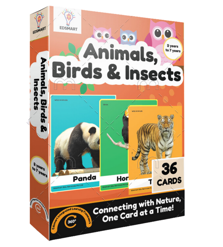 Edsmart BIG & Thick Flash Cards for Toddlers & Preschool  - Animals, Birds and Insects Learning for Kids |Montessori Toys & Games
