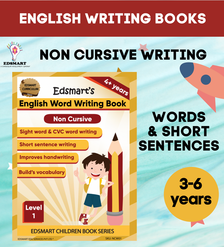 Edsmart English Word Writing Book for Kids of 3-5 years old | Handwriting Practice Book | Teaches Sight words, CVC words and 4 line writing for words