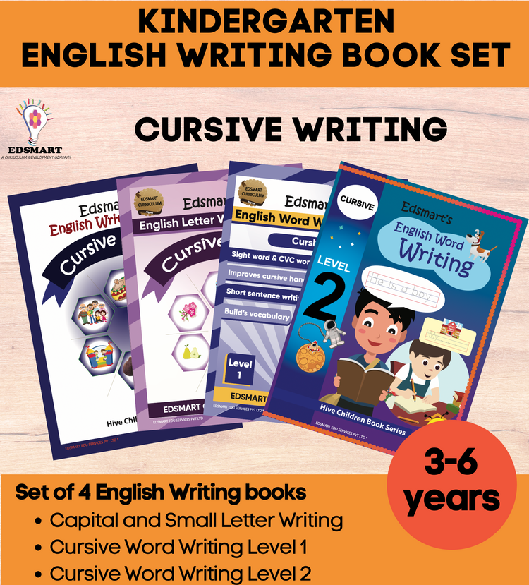 Edsmart Cursive Writing Book 4 book set - Cursive small and capital, letter, word/ sentence writing books