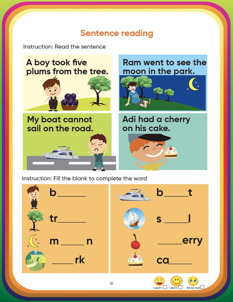 2 Combo Book set for Phonics book and Edsmart Word / Sentence Writing book - Vowel Letter sounds, phonics activity book, sentence reading, three letter word / Sentence Writing Practice