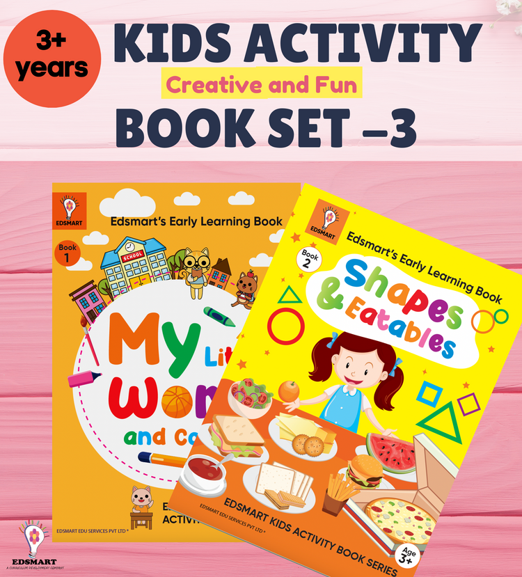 Pre school books for kids - Set of 2 Activity books for 3 years  /Teaches 4 creative kids learning Themes ( My Little World, Colors, Shapes, Eatables)