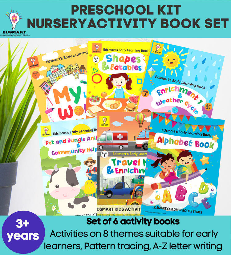 Nursery books set for kids 3 years - Set of 5 Nursery activity books + 1 Nursery Alpabet book (Letters, Pattern and Capital letter 4 line writing)